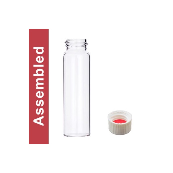 Cp Lab Safety. Wheaton MicroLiter 40ML Clear Vial Kit, White PP Open Top Cap, Bonded 100 pk 24-10101W-40A - main